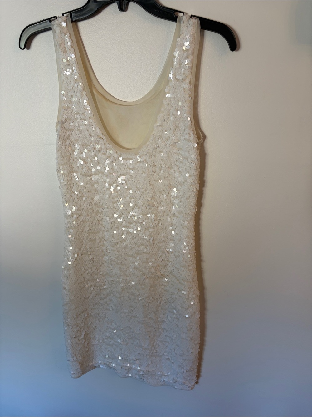 Sequin Tank Mini Dress - Ivory/White